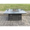 Fimous Rattan Garden Furniture Set with Gas Fire Pit Table 5 Pieces Indoor Outdoor Loveseat Sofa Set Dark Grey Mixed