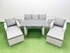 Fimous Outdoor Rattan Garden Furniture Dining Set 7-seater Patio Rectangular Table 3 Seater Sofa Reclining Chair Set with 2 Side Tables 2 Big Stools