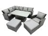 Fimous Poly Rattan Outdoor Patio Height Adjustable Rising Lifting Table Corner Sofa Set with 2 Big Stool,Chair for Garden Backyard Dark Grey Mixed