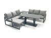 Fimous 7 Seater Aluminium Outdoor Garden Furniture Set with Adjustable Rising Lifting Dining Table 3 Seater Sofa Big Footstool Side Table Dark Grey