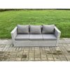 Fimous Outdoor Garden Dining Sets Rattan Furniture Gas Fire Pit Dining Table With 2 Armchairs Side Table 3 Footstools Light Grey