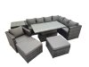 Fimous 9 Seater Rattan Height Adjustable Rising Lifting Table Corner Sofa Sets with Chair 2 Big Stools Side Table Dark Grey Mixed