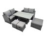 Fimous 7-seater Patio Height Adjustable Rising Lifting Table Sofa Sets Rattan Garden Furniture Dining Set with 3 Stools Dark Grey Mixed
