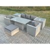 Fimous Rattan Garden Funiture Set Adjustable Rising Lifting Table Sofa Dining Set With 2 Arm Chair 2 Side Table Footstool