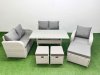 Fimous High Back Poly Rattan Garden Furniture Set with Reclining Chair Loveseat Sofa Rectangular Dining Table Indoor Outdoor Patio Set 3 Stools Light Grey