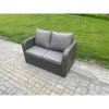 Fimous Wicker PE Rattan Outdoor Furniture Set Garden Love Sofa Coffee Table 2 Armchair 2 Side Tables Big Footstool Dark Grey Mixed
