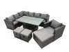 Fimous 10-seater Height Adjustable Rising Lifting Table Corner Sofa Set Rattan Garden Furniture Dining Set with 3 Stool Dark Grey Mixed