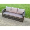 Fimous PE Rattan Garden Furniture Set Adjustable Chair Lounge 3 Seater Sofa Oblong Rectangular Dining Black Glass Table 2 Stools