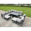 Fimous 10 Seater Aluminium Sofa Set 9 Pieces Outdoor Garden Furniture - Rising Dining Table with Cushions 2 Big Footstools Dark Grey