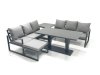 Fimous 7 Seater Aluminium Outdoor Garden Furniture Set with Adjustable Rising Lifting Dining Table 3 Seater Sofa Big Footstool Side Table Dark Grey