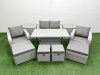 Fimous 10 PCs Rising Dining Table Set Reclining Chair Inclining Love Sofa Seat 2 Big Footstool 2 Small Stool 2 Side Table Light Grey