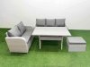Fimous 6 Seater PE Rattan Wicker Garden Furniture Patio Conservatory Sofa Set with Rectangular Dining Table 3 Seater Sofa Love Sofa Big Footstool