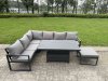 Fimous 10 Pieces Aluminium Garden Furniture Sets with Adjustable Rising Lifting Dining Table,Chair,2 Small Footstools 11 Seater Corner Sofa Set Dark Grey