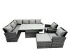 Fimous Poly Rattan Outdoor Patio Height Adjustable Rising Lifting Table Corner Sofa Set with Big Stool,2 Chairs for Garden Backyard Dark Grey Mixed