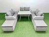 Fimous Rattan Garden Furniture Dining Set 8-seater Patio Rectangular Table Love Sofa Set with 2 Side Tables 2 Big Stools