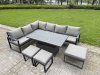 Fimous Aluminium Garden Furniture Sets,11 Seater Outdoor Conversational Dining Set with Adjustable Rising Lifting Dining Table,2 Big Footstools Dark Grey