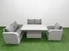 Fimous High Back Poly Rattan Garden Furniture Set with Reclining Chair Loveseat Sofa Adjustable Lifting Dining or Coffee Table Indoor Outdoor Patio Set Light Grey