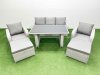 Fimous Outdoor Rattan Garden Furniture Dining Set 7-seater Patio Rectangular Table 3 Seater Sofa Reclining Chair Set with 2 Big Stools