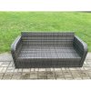 Fimous Patio Rattan Garden Furniture Set with Oblong Rectangular Dining Table 6 Seater Outdoor 3 Seater Sofa Set Dark Grey Mixed