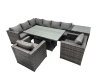 Fimous 8-seater Height Adjustable Rising Lifting Table Corner Sofa Set Rattan Garden Furniture Dining Set with Side Table Dark Grey Mixed