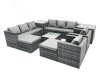 Fimous Outdoor Rattan Garden Furniture Set 10 Seater Patio Lounge Sofa Set with Armchair Square Coffee Table 2 Side Tables 2 Big Footstool Dark Grey Mixed