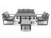 Fimous Outdoor Aluminium Garden Furniture Set with Adjustable Rising Lifting Dining Table 3 Seater Sofa 2 Chair Big Footstool Dark Grey