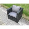 Fimous Rattan Outdoor Furniture Sofa Garden Dining Set with Dining Table 2 Armchairs 2 Side Tables Small Stools Dark Grey Mixed