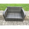 Fimous Patio Rattan Garden Furniture Set with Oblong Rectangular Dining Table 2 Small Footstools 6 Seater Outdoor Loveseat Sofa Set Dark Grey Mixed