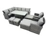 Fimous Poly Rattan Outdoor Patio Height Adjustable Rising Lifting Table Corner Sofa Set with 4 Stool,2 Chairs for Garden Backyard Dark Grey Mixed