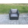 Fimous 8 Seater Outdoor Garden Furniture Set Patio Rattan Rectangular Dining Table Lounge Sofa Chair with Side Table Big Footstool 2 Small Stools Dark Grey Mixed