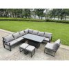 Fimous 7 Pieces Aluminium Garden Furniture Set with Cushions, Patio Furniture Set with Adjustable Rising Lifting Dining Table Dark Grey