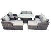 Fimous 8-seater Patio Height Adjustable Rising Lifting Table Sofa Sets Rattan Garden Furniture Dining Set with 2 Big Footstool Dark Grey Mixed