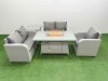 Fimous High Back Poly Rattan Garden Furniture Set with Reclining Chair Loveseat Sofa Firepit Dining Table Indoor Outdoor Patio Set Side Table Light Grey