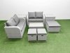 Fimous 7 Seater Outdoor Love Sofa Set Rattan Garden Furniture Set with Rectangular Coffee Table 3 Footstool 2 Side Tables Light Grey