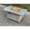 Fimous Light Grey Corner Rattan Fire Pit Garden Furniture Set Gas Heater Burner Lounge Sofa With Side Coffee Table Big Footstool