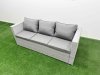 Fimous PE Rattan Lounge Sofa Set Outdoor Garden Furniture Set with Firepit Dining Table 3 Seater Sofa Side Table 3 Stools Light Grey
