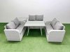 Fimous Rattan Garden Furniture Dining Set 6-seater Patio Rectangular Table Love Sofa Set with Side Table