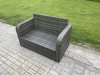 Fimous Outdoor Rattan Garden Furniture Set 8 Seater Patio Love Sofa Set with Rectangular Dining Table 2 Small Footstools 2 Side Tables Dark Grey Mixed