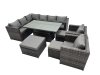Fimous 11-seater Height Adjustable Rising Lifting Table Corner Sofa Set Rattan Garden Furniture Dining Set with 3 Stool Dark Grey Mixed