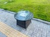 Fimous 5-Piece PE Rattan Garden Furniture with Medium Round Gas Firepit Table and 4 Chairs for Patio Dark Grey Mixed