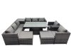 Fimous 10 Seater Outdoor Corner Sofa Height Adjustable Rising Lifting Table Set Garden Rattan Furniture Set with Side Table 2 Big Stool Dark Grey
