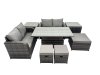 Fimous 7-seater Patio Height Adjustable Rising Lifting Table Sofa Sets Rattan Garden Furniture Dining Set with 2 Side Table 3 Stools Dark Grey Mixed