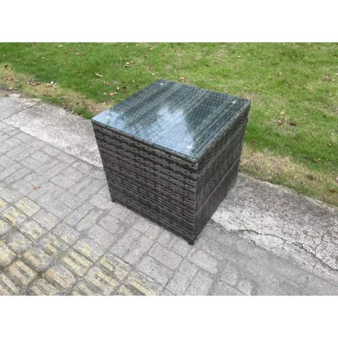 Fimous PE Wicker Outdoor Garden Furniture Set Patio Rattan Rectangular Dining Table Lounge Sofa with Big Footstool Side Table 7 Seater Dark Grey Mixed