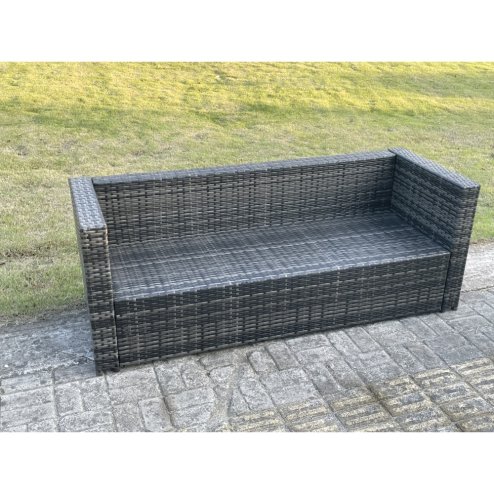 Fimous Wicker Rattan Garden Furniture Sofa Set with Square Coffee Table 6 Seater Outdoor Rattan Set Dark Grey Mixed