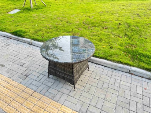 Fimous 5-Piece PE Rattan Garden Furniture 4 Seater Garden Big Round Table and Chairs for Patio Dark Grey Mixed