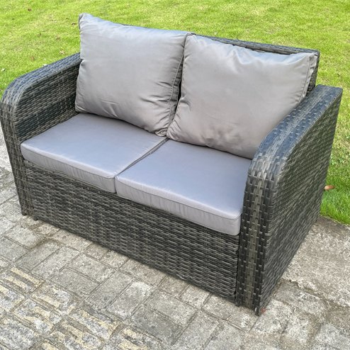 Fimous 2 Seater Curved Arm Rattan Love Sofa Patio Outdoor Garden Furniture With Cushion