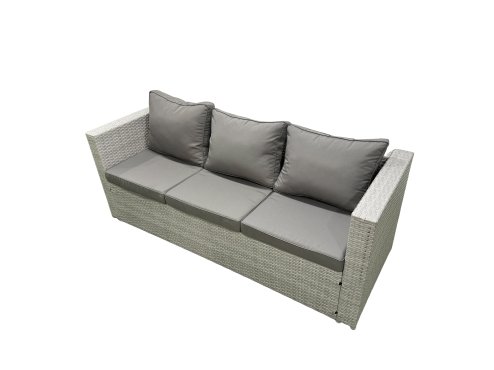 Fimous Rattan Garden Furniture Set Outdoor 10 Seater Patio Dining Sets with Glass Top Dining Table 2 Side Tables Light Grey Mixed