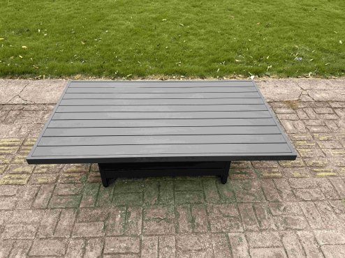Fimous 9 Pieces Aluminium Garden Furniture Set with Cushions, Patio Furniture Set with Adjustable Rising Lifting Dining Table Dark Grey
