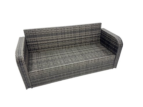 Fimous Garden Outdoor Rattan Furniture Set Rattan 3 Seater Sofa with 2 Big Stools 2 Side Tables Dark Grey Mixed
