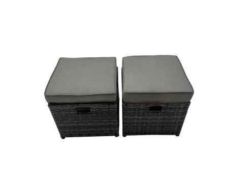 Fimous Rattan Garden Outdoor Furniture Set 3 Seater Sofa Square Coffee Table Set with 2 Side Tables 2 Small Stools Dark Grey Mixed